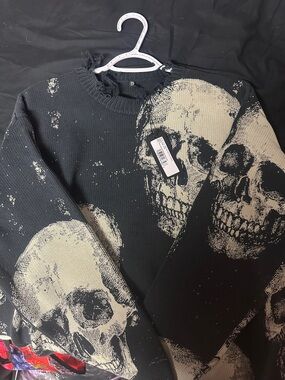R13 Printed Boyfriend Sweater Skulls On Black